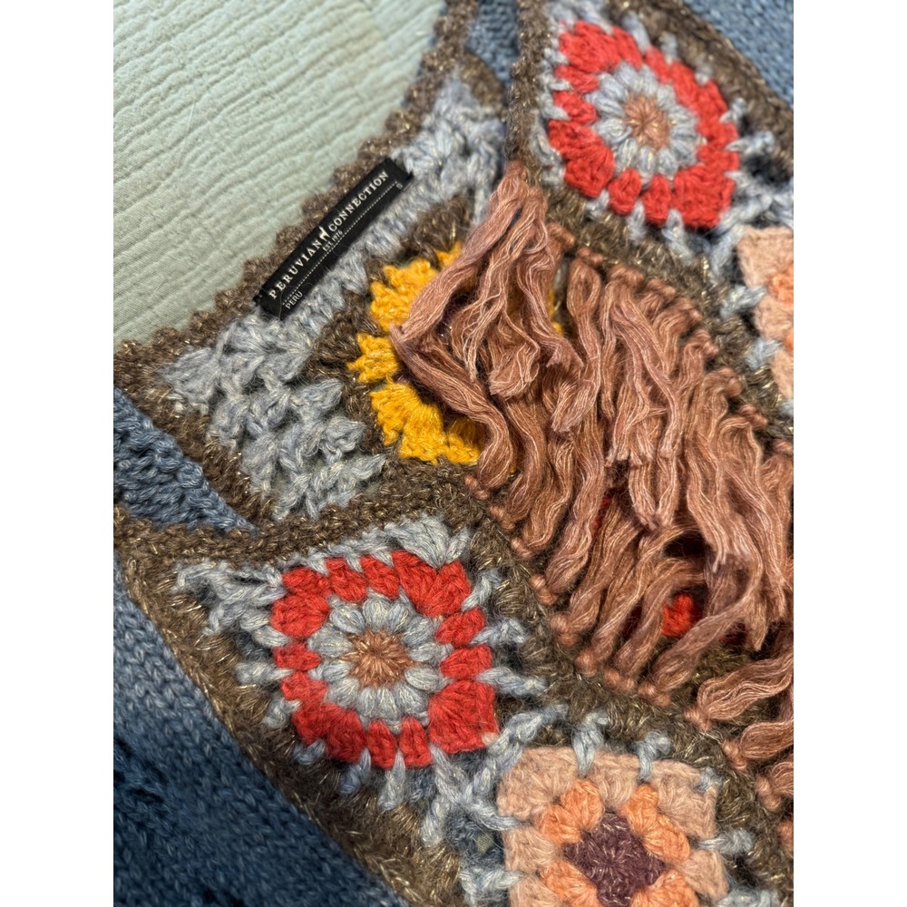 Peruvian Connection Lookout Mountain Bolero Alpaca Crochet Fringe Cardigan Boho - Picture 8 of 8